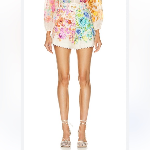 Zimmermann High Waist Floral Shorts - Cream and Multicolor - Picture 2 of 8